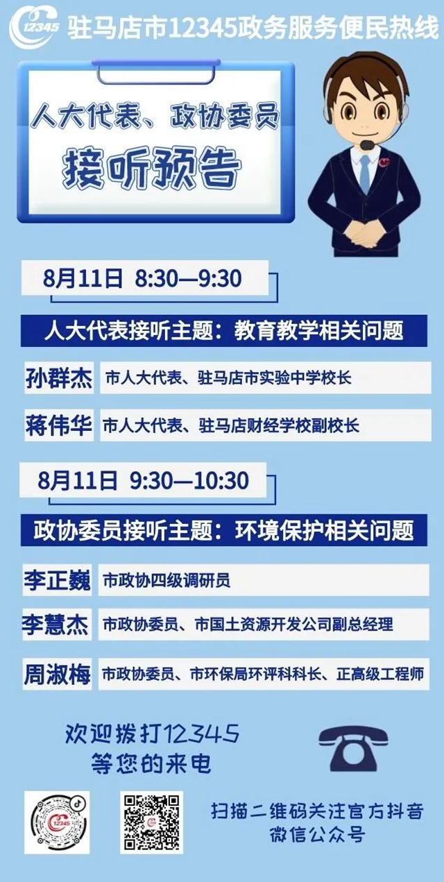 8月11日市人大代表、政協委員接聽12345熱線