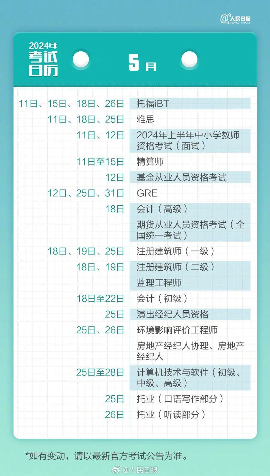 大學生注意！2024全年考試時間表來了