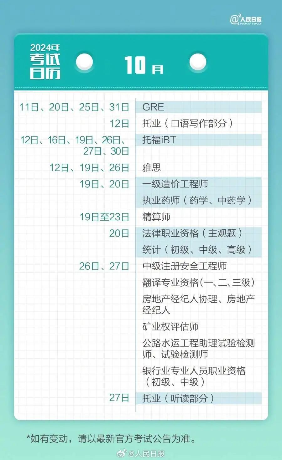 大學生注意！2024全年考試時間表來了