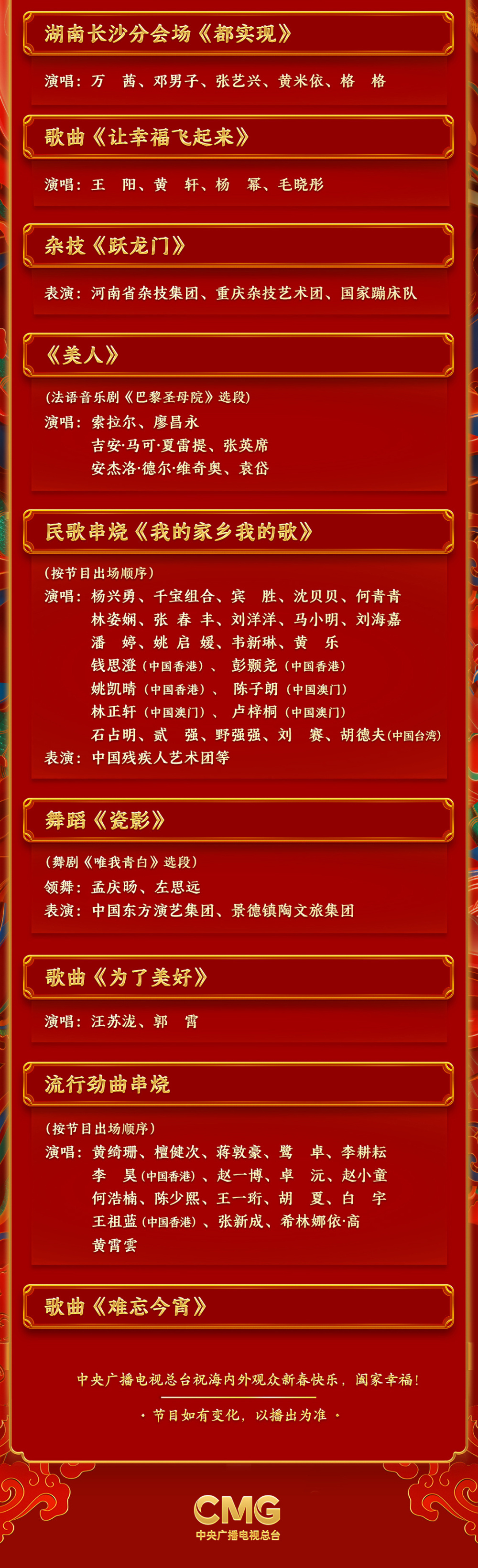 期待！中央廣播電視總臺《2024年春節聯歡晚會》節目單發布