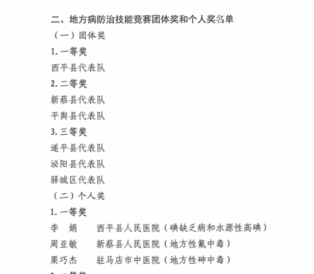 駐馬店市中醫院在全市地方病及消毒技能競賽中喜獲佳績